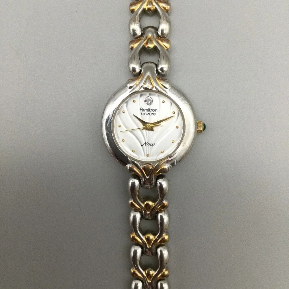 Armitron Diamond Now Watch Women 22mm Silver Gold Two Tone New Battery 6